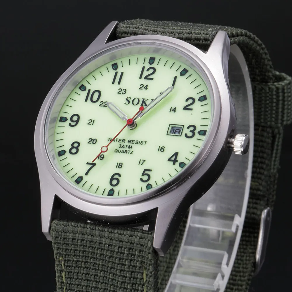 Военные армейские мужские часы с календарем, водонепроницаемые, с датой, Холщовый ремешок, нержавеющая сталь, кварцевые наручные часы, спортивные часы, мужские часы, новинка