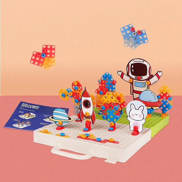 Kids 3D Creative Electric Drilling Screws Nuts Puzzle Toys Building Blocks Assembly Sets Game Educational Toys Gifts for Boys 1