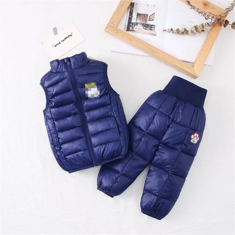 1-5Y Baby Kids Clothes Set Winter Girls Sleeveless Vest Jacket Boys Cartoon Print Pant Costume Suit for Children Clothing Sets