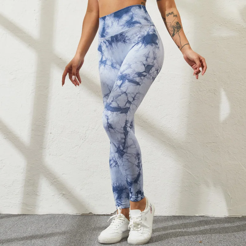 NORMOV Tie-Dye High Waist Yoga Leggings Women Sport Running Leggings Plus Size Push Up Slim Stretch Pants for Gym Fitness