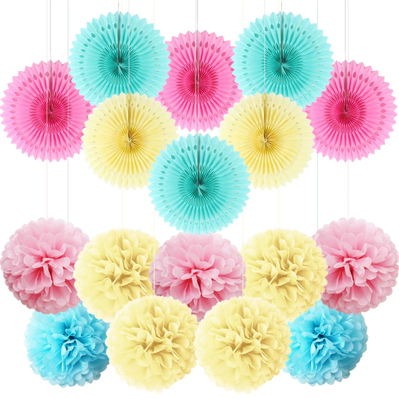 8 шт бумага вентиляторы смешанных 9 шт. туалетная Pom Poms украшенные помпонами для
