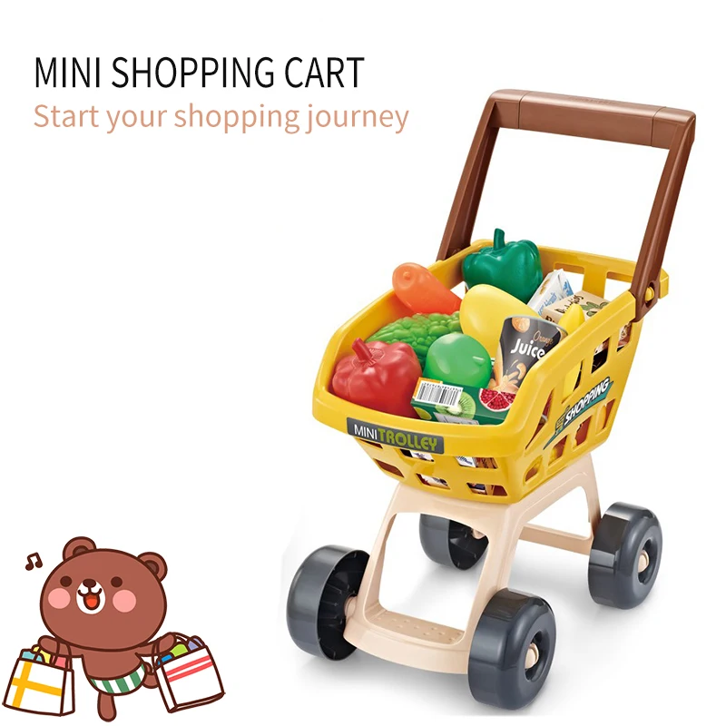 carrito juego educativo preescolar para niños Conjunto de caja registradora supermercado Juego de juguetes de carrito de compras de plástico estante juego de simulación de dibujos animados