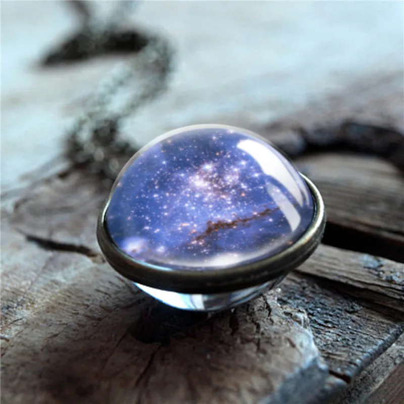 Мода Туманность Луна галактика Двусторонняя подвеска ожерелье Вселенная серьги в виде планет стекло художественное изображение ручной работы массивное ожерелье