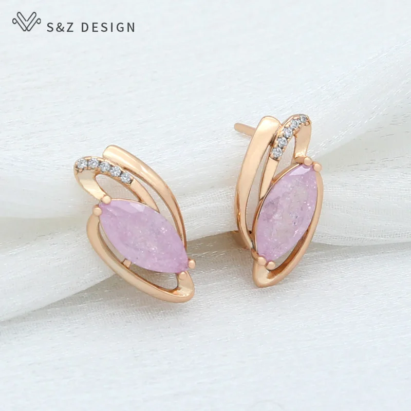 S&Z DESIGN New Luxury Champagne Gold Color Horse Eye Crystal Dangle Earrings Cubic Zirconia For Women Wedding Jewelry Gift