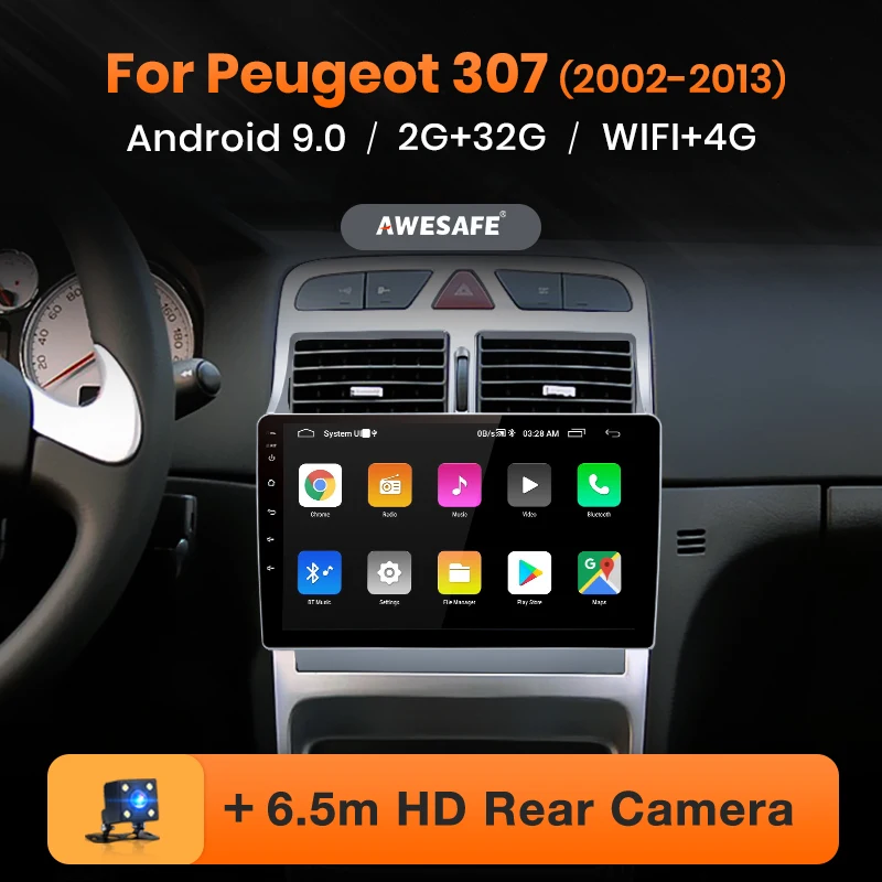 AWESAFE PX9 для Peugeot 307 2002 2013 Автомобильный мультимедийный видео плеер GPS No 2 din Android 9 0 ГБ
