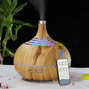 

Remote Control Ultrasonic Air Humidifier Aroma Essential Oil Diffuser with Grain 7 Color Changing Lights 400ml light Wood