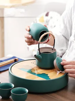 

Ceramic Japanese Style Small Tea Set Household Simple Teapot Cup Tray Kung Fu Green Tea Pu-erh Oolong Teaware Free Shipping
