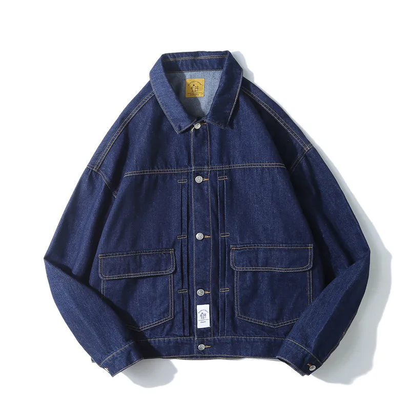 

Tang Mu Cool Japanese-style Retro Washing Fold-down Collar Denim Jacket Men's INS Popular Brand Couples Loose-Fit Workwear Coat
