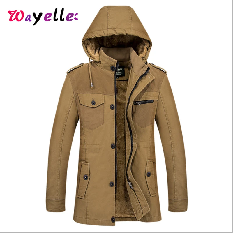 Winter Long Jacket Coat Men Thick Warm Fleece Cotton-padded Hooded Long Parkas Men Korean Windbreaker Long Coat Men 3XL