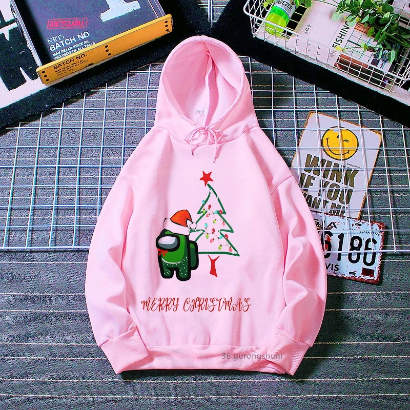 

Our Christmas companions in your pocket cartoon games print boys hoodies funny kids Christmas clothes casual girls hoodies tops