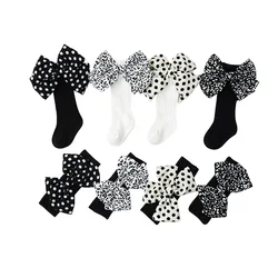 Newborn Baby Socks Headband Set Cotton Princess Big Bow Socks Toddler Baby Accessories High Knee Length Socks For Baby Girls