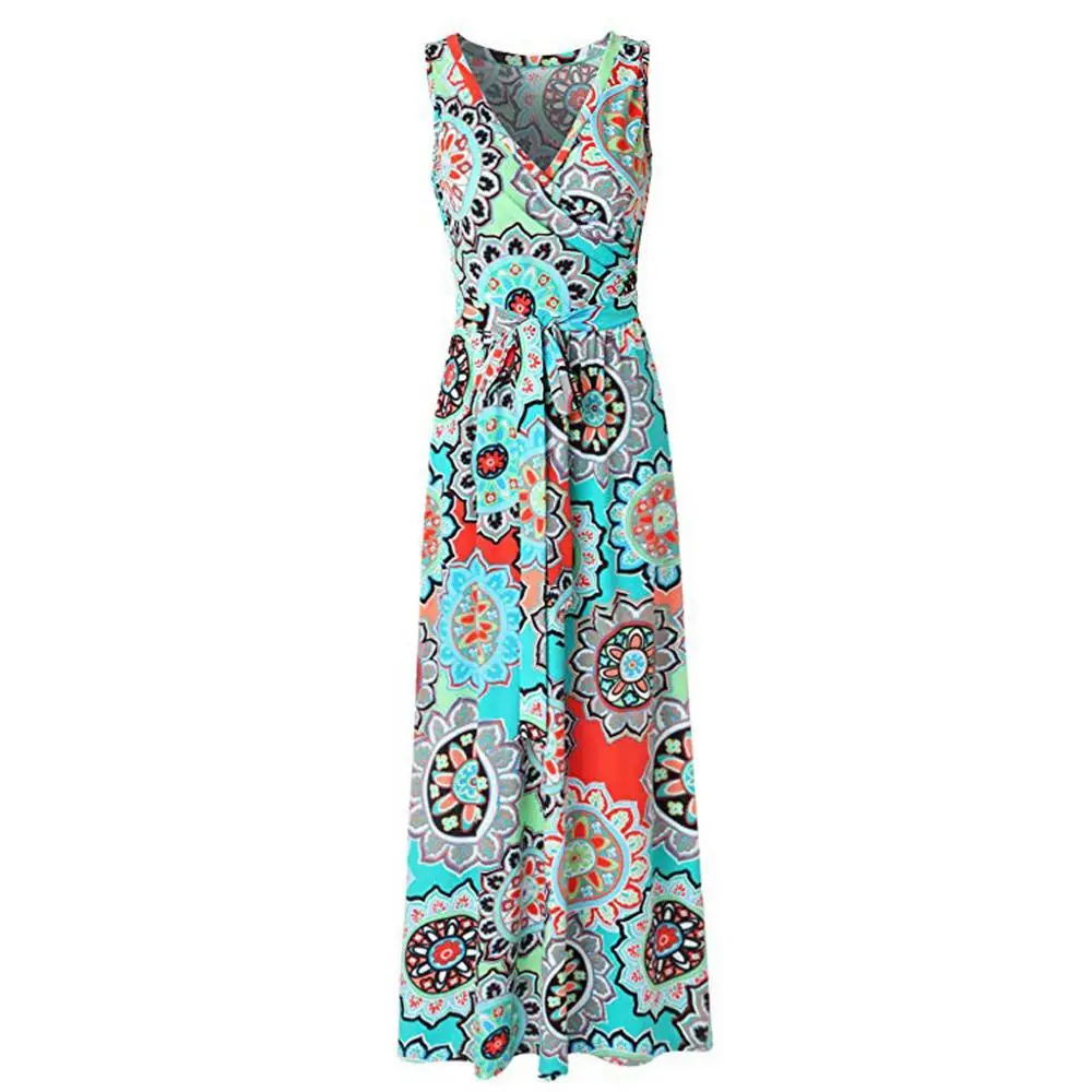 

Floral dress woman basic Sleeveless dress women summer flower printed Maxi Dress Casual Summer Long Dress