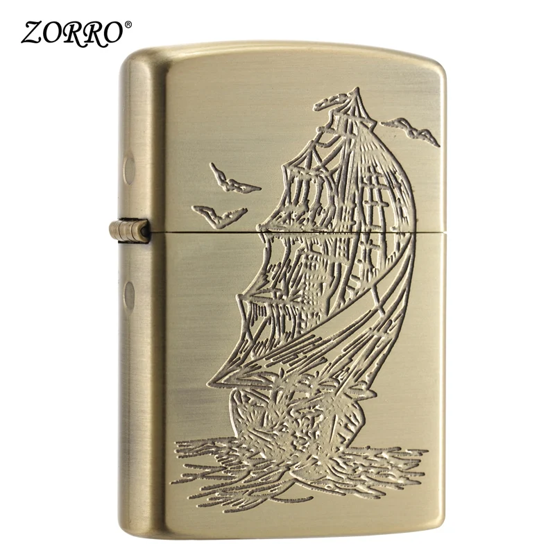 

Zorro genuine kerosene lighter bronze sailboat men's windbreak lighter creative personality Festival gift to boyfriend