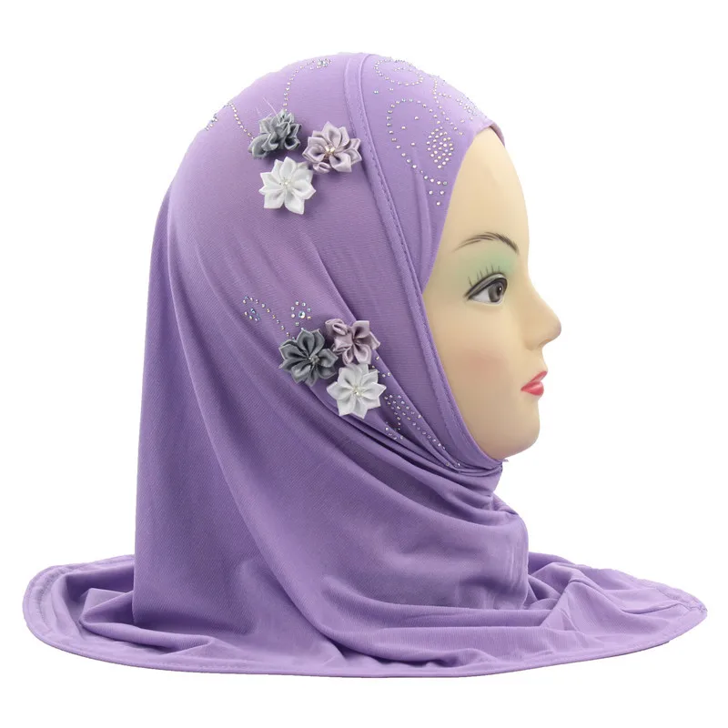 Детский мусульманский хиджаб-шарф для девочек, исламский, арабский головной платок, шали и обертывания с цветами, около 45 см для девочек от 0 до 5 лет - Цвет: 8