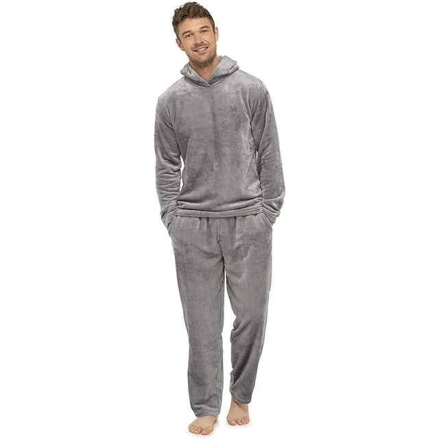 Pijama de felpa para hombre, conjunto de ropa de dormir con capucha,  cálido, de lana, para