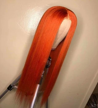 

24 inch Orange Straight U Part Human Hair Wigs 5*5 Pu Silk Base Wig 13X4 Lace Front Wig For Black /White Women With Baby Hair