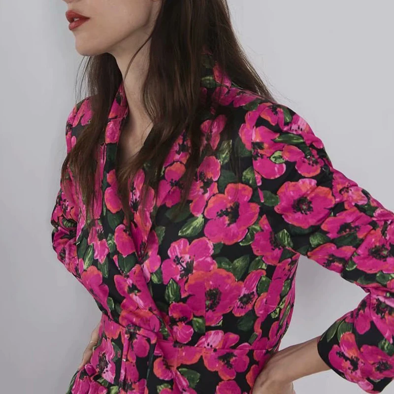 Heydress Женский Осенний блейзер с длинными рукавами, куртки с цветочным принтом в винтажном стиле, Женский Длинный блейзер с поясом, Повседневная Уличная одежда, женская верхняя одежда