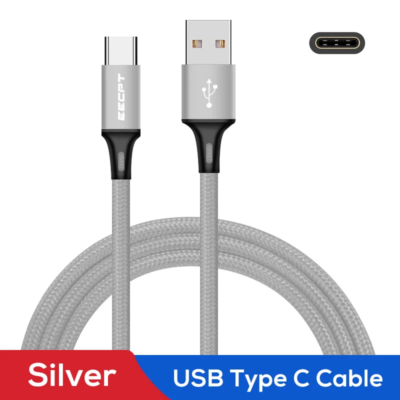 EECPT кабель usb type-C, 3 А, кабель для быстрой зарядки и передачи данных, кабель USB C для зарядки телефона, кабель type-C для samsung S9, huawei, Xiaomi, Oneplus 6T - Цвет: Silver