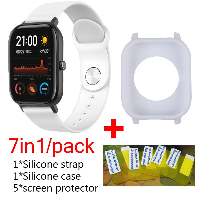 01 7в1 набор для xiaomi huami amazfit GTS ремешок силиконовый браслет для gts чехлы крышка оболочка с защитной пленкой для экрана - Цвет: 01