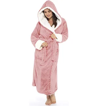 

Women Winter Robes Thick Dress Gown Long Bridesmaid Flannel Bath Gown Warm Nightwear Solid Color Sleepwear Female Home Clothing