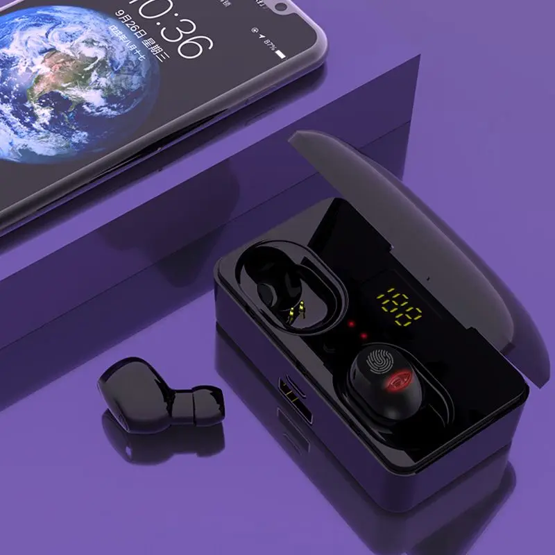 Черный Bluetooth 5,0, наушники, отпечаток пальца, сенсорные наушники, HD стерео, беспроводные наушники, шумоподавление, гарнитура, 4000 мАч, мощность+ микрофон - Цвет: Черный