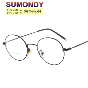 

SUMONDY SPH 0 to -10 Myopia Glasses Custom-made Men Women Round Alloy Frame Prescription Spectacles For Shortsighted UP018