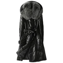 Куртка из натуральной кожи с воротником из лисьего меха, осенне-зимнее пальто, женская одежда, теплое пальто из овчины, Длинные Топы ZT4685