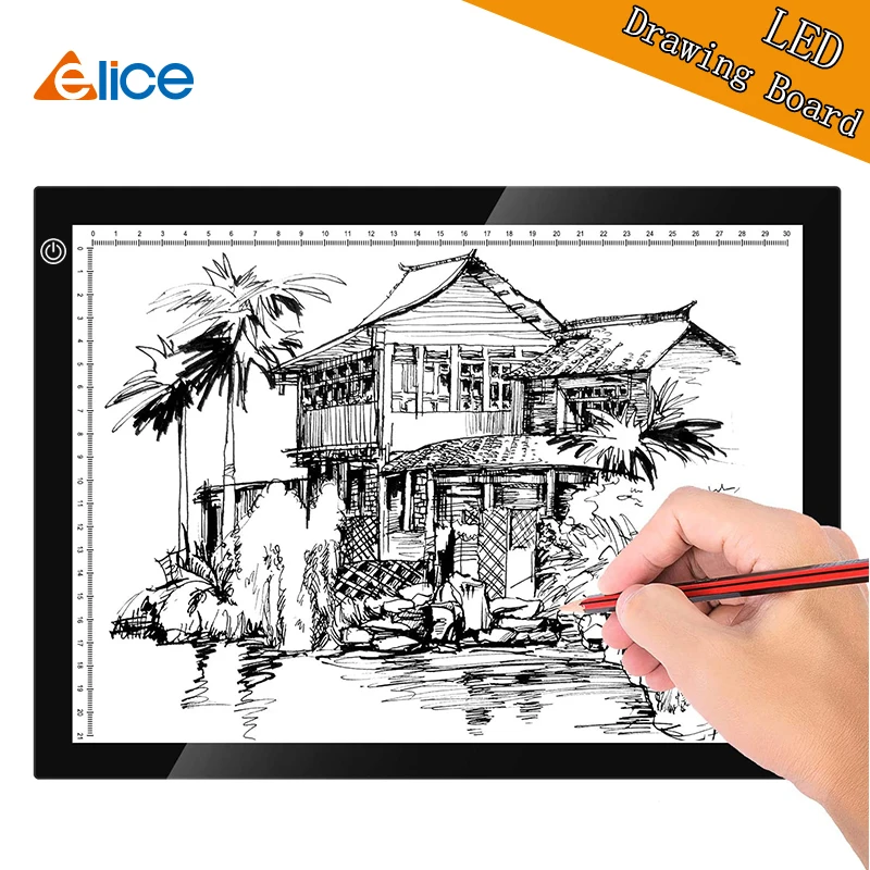 

A4 Graphic Tablet LED Light pad Ultra Thin drawing Painting Writing Table Electronic Light Pad Board with Scale