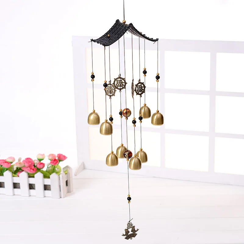 

I1012 B008 Plain Sailing Bless Retro Wind Chime Metal Copper Bell Wind Chime Door And Window Hanging Decoration Wholesale