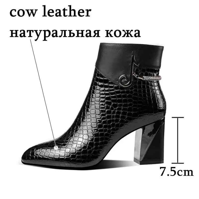 ALLBITEFO/горячая распродажа; ботильоны из натуральной кожи с каменным лицевым покрытием; женские ботинки на высоком каблуке; модные ботинки с острым носком для девочек; сезон осень-зима