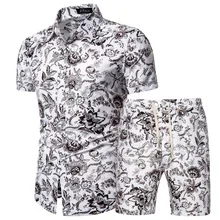 2021 Summer New Men's Clothing Short-sleeved Printed Shirts Shorts 2 Piece Fashion Male Casual Beach Wear Clothes