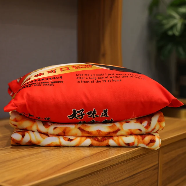 Kawaii Blanket Simulation Instant Noodles Plush Pillow with Blanket Stuffed Beef Fried Noodles Gifts Plush Pillow Food Plush Toy 2