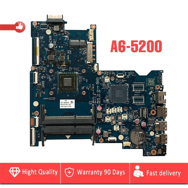 

YTAI A6-5200 CPU for HP 15-AF 15-AF131DX Series Laptop Motherboard ABL51 LA-C781P A6-5200 Integrated graphics card mainboard