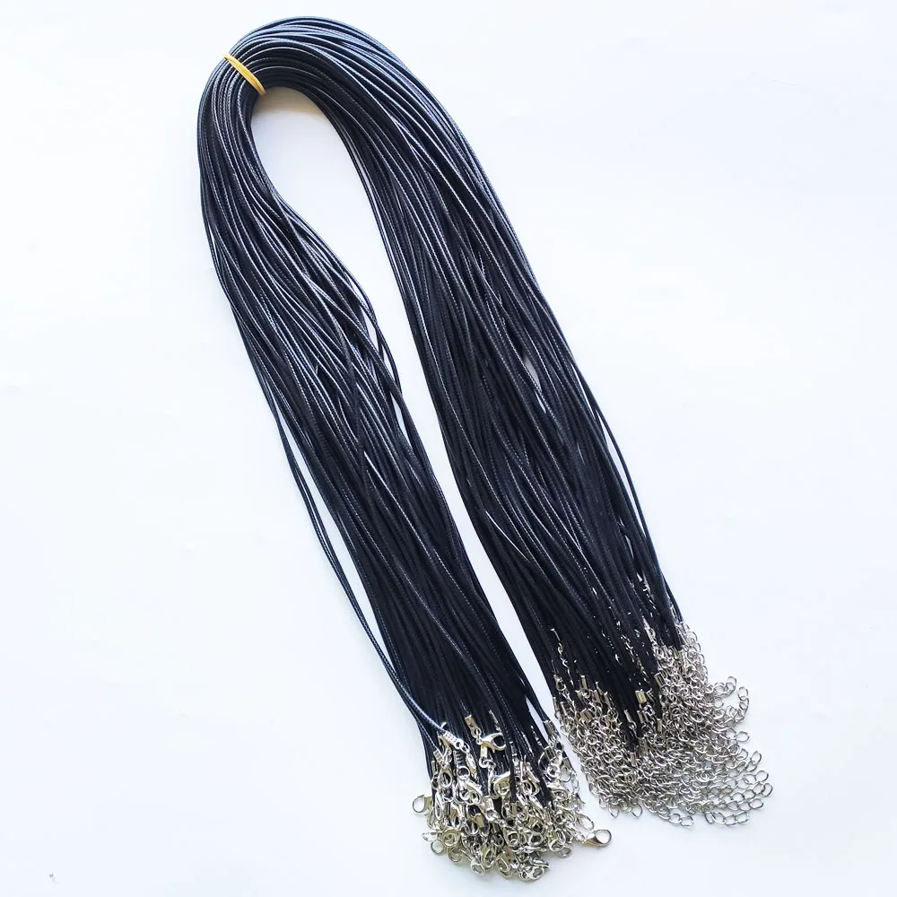 1.5mm Adjustable Black Wax Leather Cord Rope Necklaces 65cm length Chain Lobster Clasp DIY Jewelry accessories 100pcs wholesale