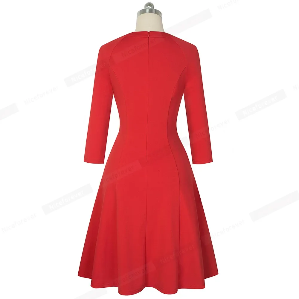 Najtaniej Ładny zawsze elegancki czysty kolor drążą dekolt vestidos Business Party Flare linii kobiet sukienka typu swing A189