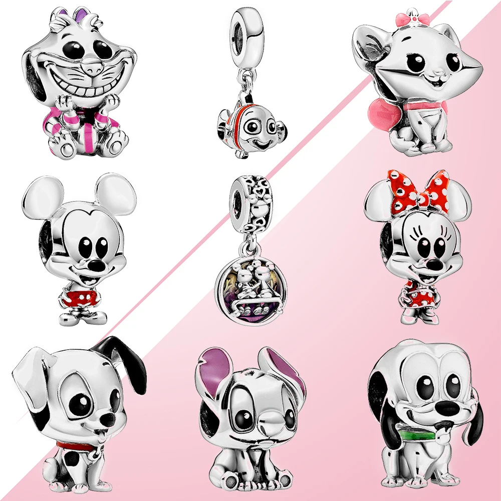 Fahmi 100% S925 Sterling Silver Miqi Mini Mouse Pluto Cat Finding Nemo Dalmatians Patch Stitch Enamel Charm Babies Collection | Украшения и