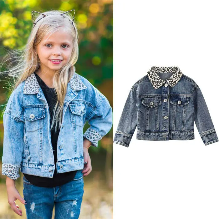 PUDCOCO Newest Baby Girl Leopard Print Denim Jacket Coat Casual Tops
