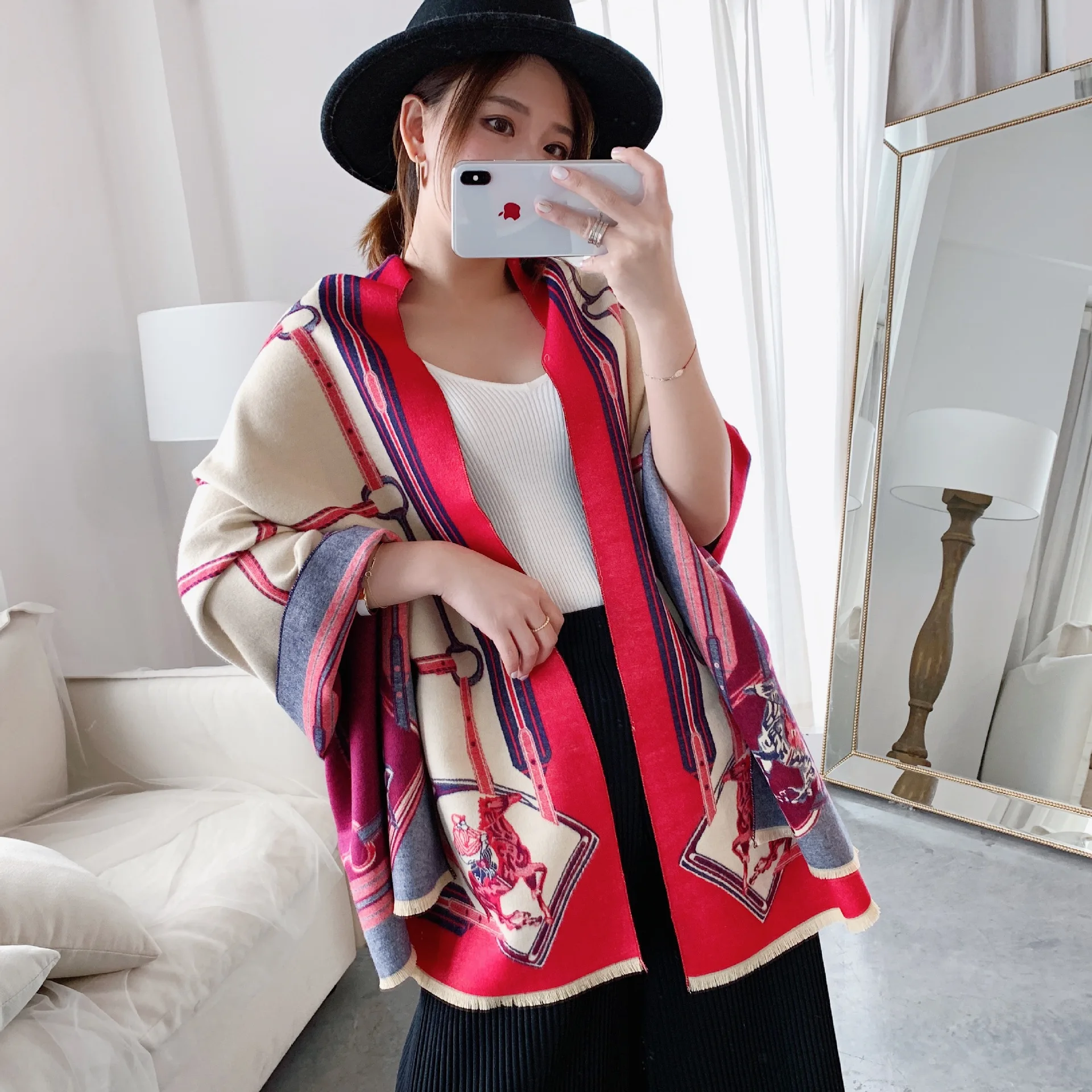 

New han edition shawls scarf qiu dong female chaddar knight pattern contrast color joker long warm scarf wholesale