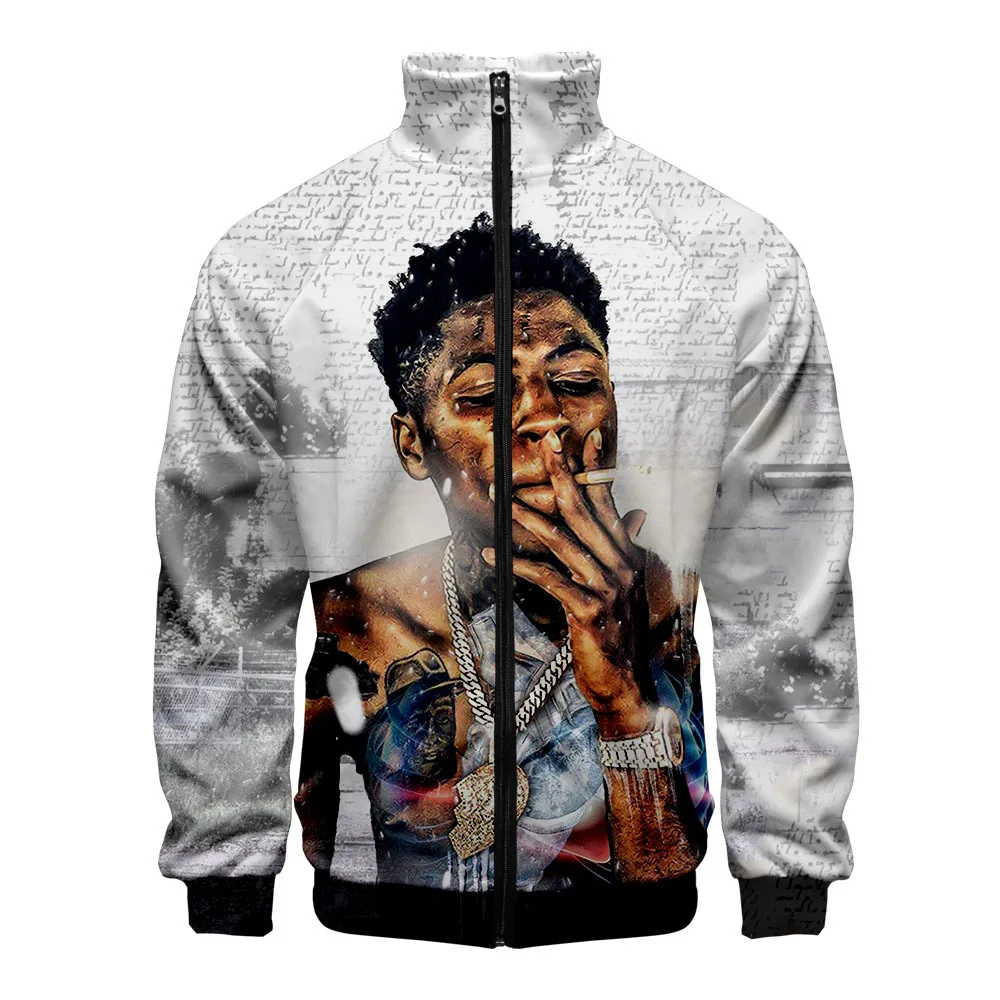 Мужская приталенная куртка с 3d принтом Rap YoungBoy на молнии воротником стойкой