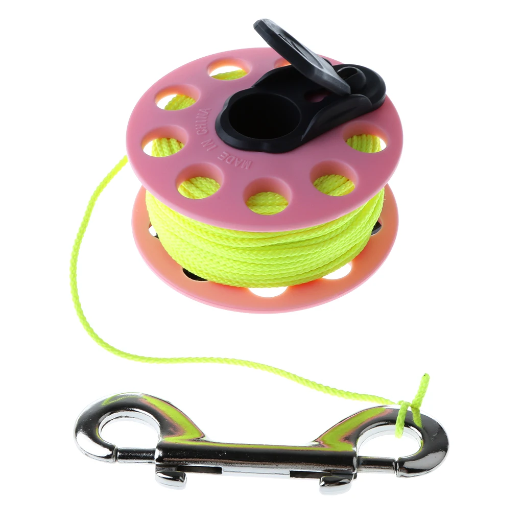 100ft 30m Underwater Finger Reel with Stainless Double Ended Clip & Handle Wreck Scuba Diving Tech Spool - Yellow Line