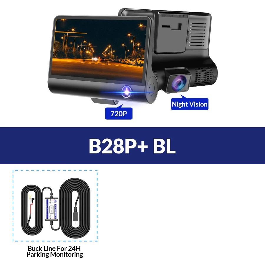 B28P-BL E-ACE, Автомобильный видеорегистратор, 3 объектива камеры, 4,0 дюймов, видеорегистратор, видеорегистратор, авто регистратор, двойной объектив с камерой заднего вида, видеорегистратор - Название цвета: B28P-BL