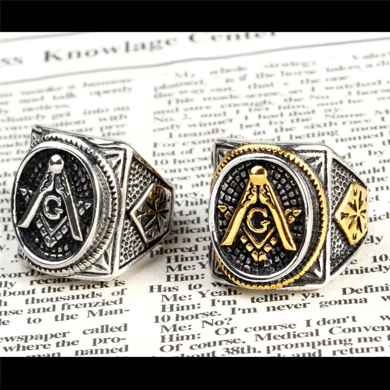 Мужское черное Золотое тисненое Freemason Masonic Ring кольцо из нержавеющей стали |