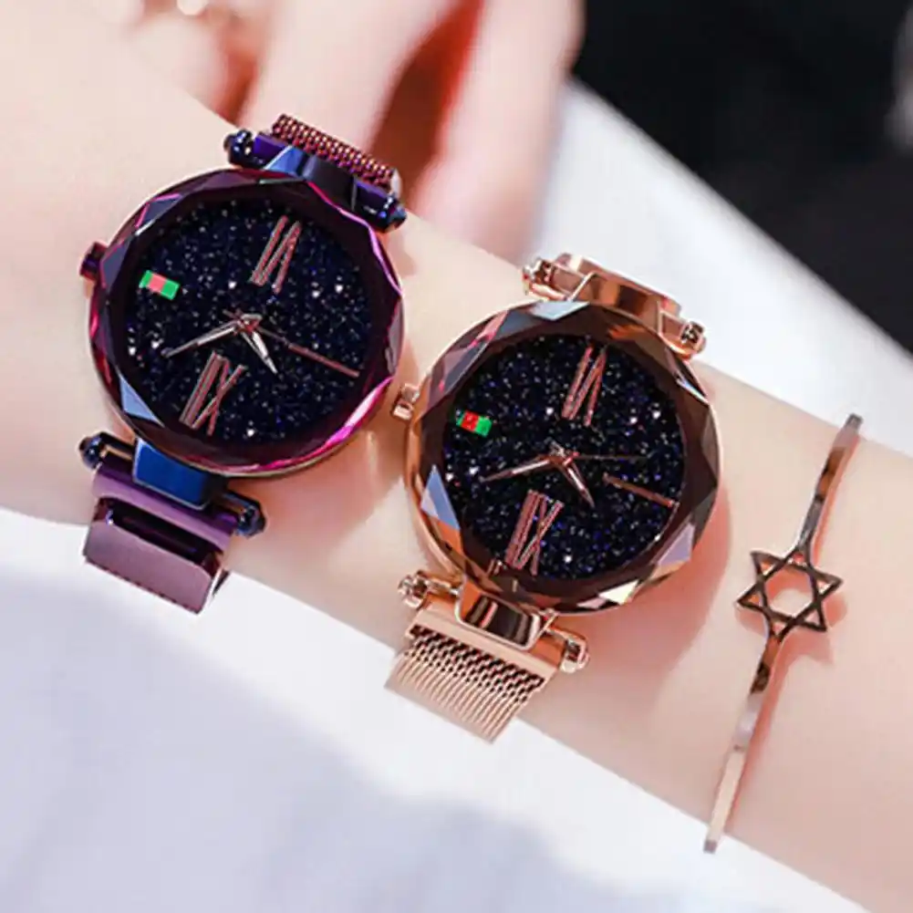 Женская мода Звездное небо призматическое стекло Циферблат магнитный ремешок наручные часы в подарок роскошные женские кварцевые часы ...