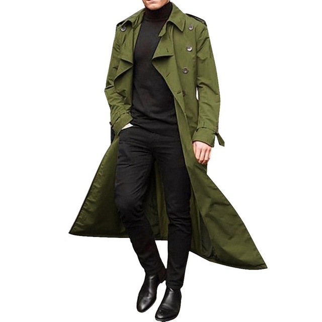 Autumn Spring Long Slim Trench Coat Double-breasted Lapel Windbreaker Male Fashion Coat Long Design Trench Male Thin Coat