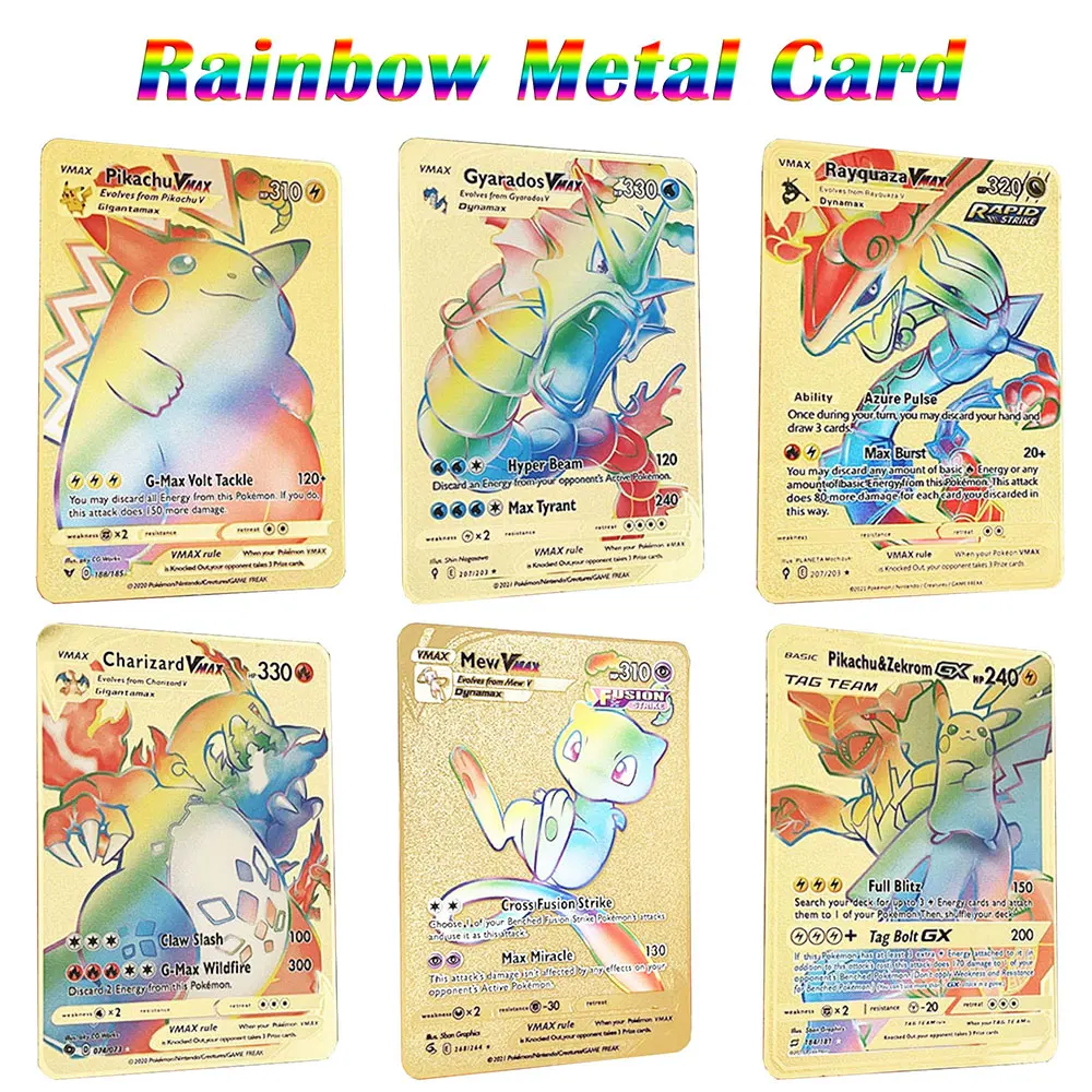 Новинка 2022 металлические карты Pokemon сделай сам телефон радуга Золотая карта