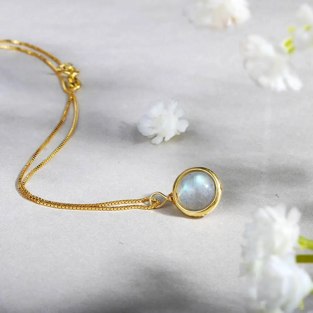 luxury 925 Sterling Silver Natural Labradorite Stone Pendant Necklace For Women Gold Color Fine Jewelry bijoux femme