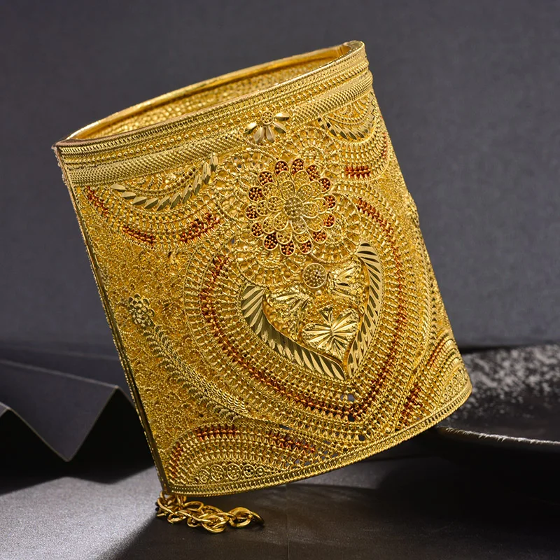 24K Gold Color Dubai Bangles For Women African Ethiopian Bracelets Wedding Jewelry Party Gifts