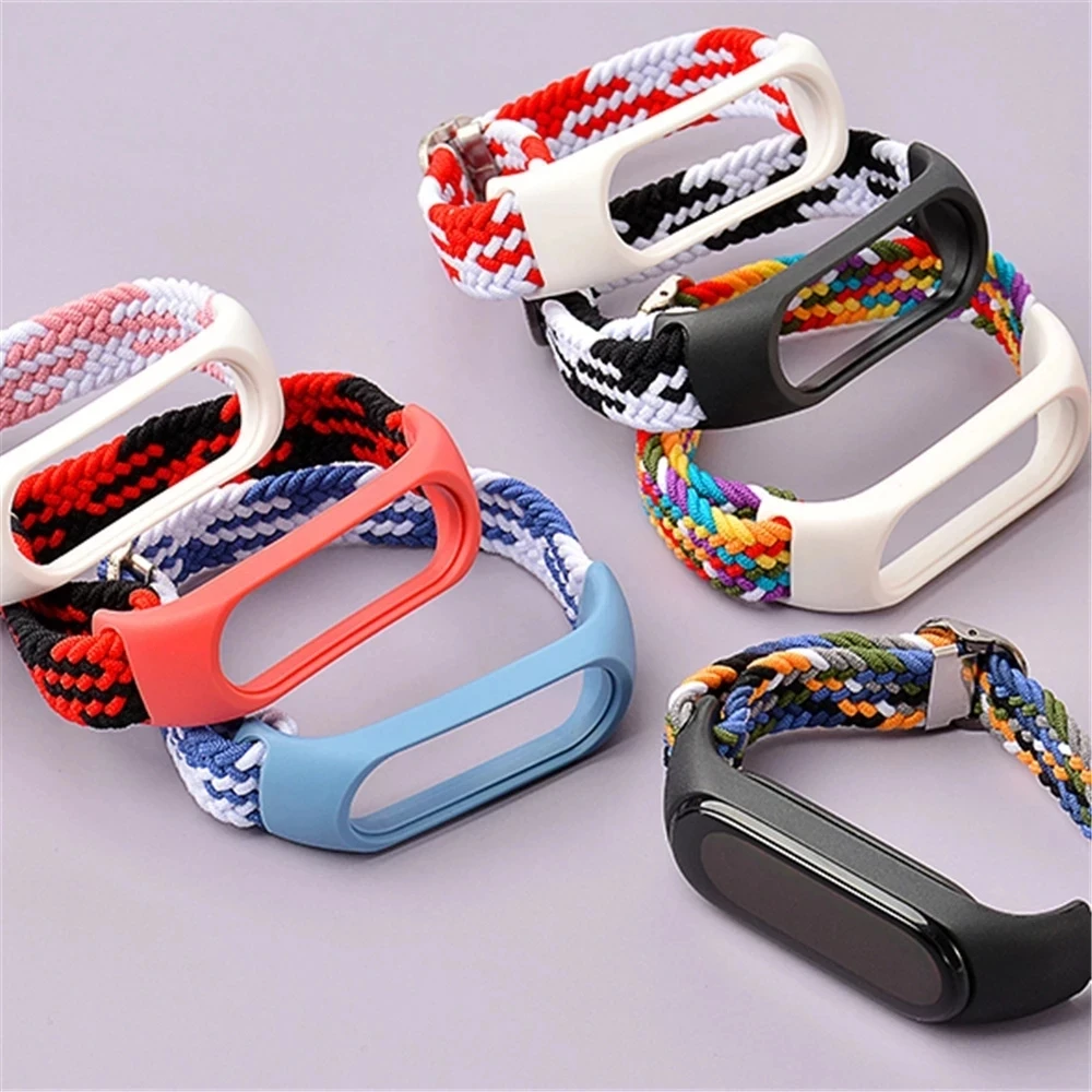 Smart Bracelet Strap For Mi Band 6 7 5 4 Strap Bracelet Nylon Braided Multicolor Sport Solo Loop Bracelet For Mi band 6 7 Strap Wristwatch