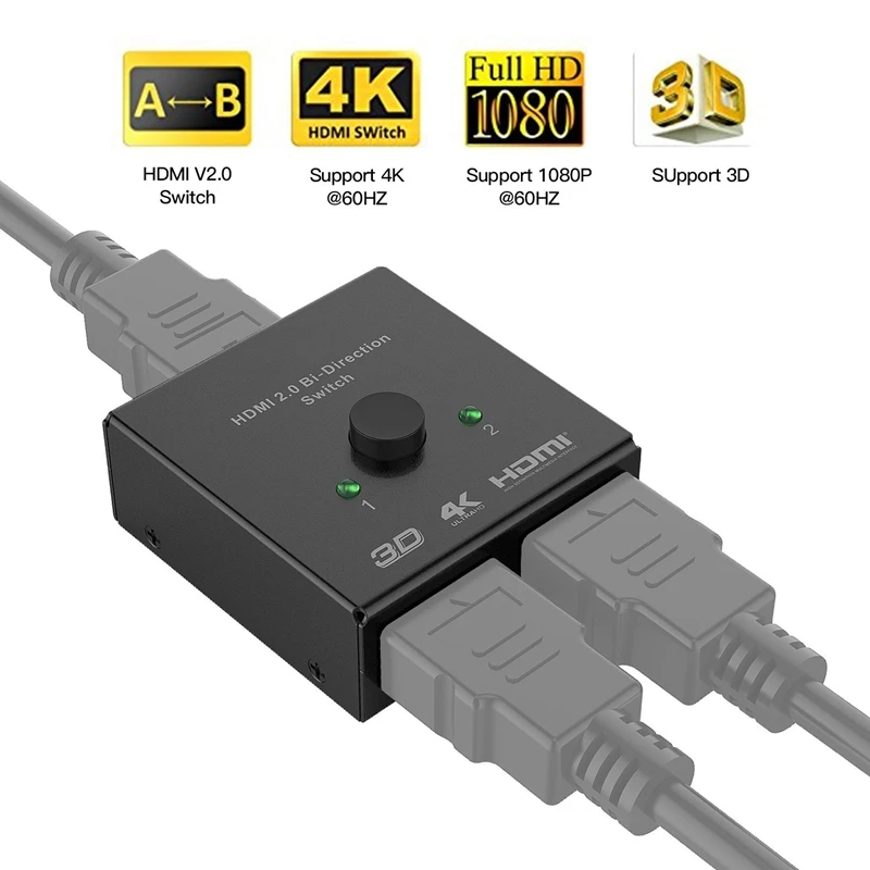 HDMI коммутатор 2 порта двусторонний ручной переключатель 2x1/1x2 HDMI концентратор-HDCP сквозной-Sup порты Ultra HD 4K 3D 1080P