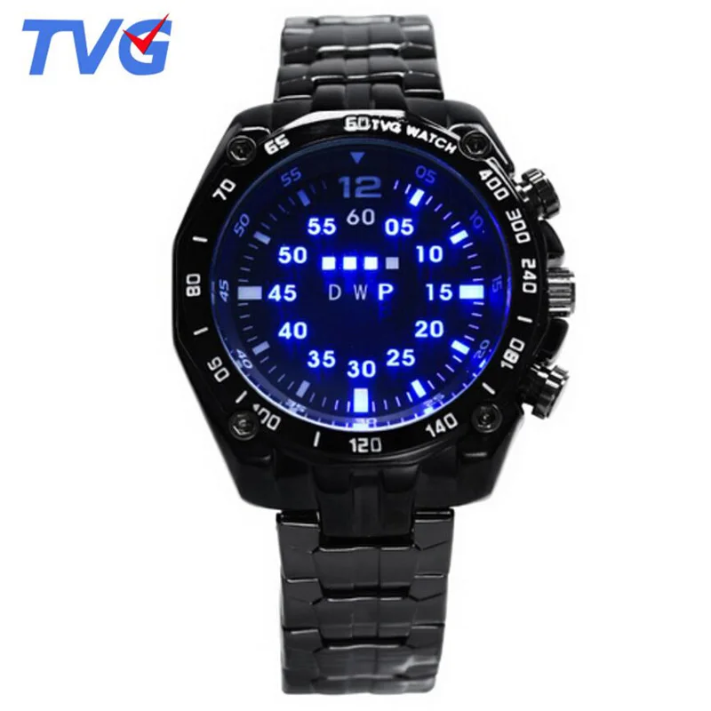 

relogio masculino TVG Men Watches Top Brand Luxury Blue Led Digital Watches Fashion Men Sports Watches Full Black Wristwatch